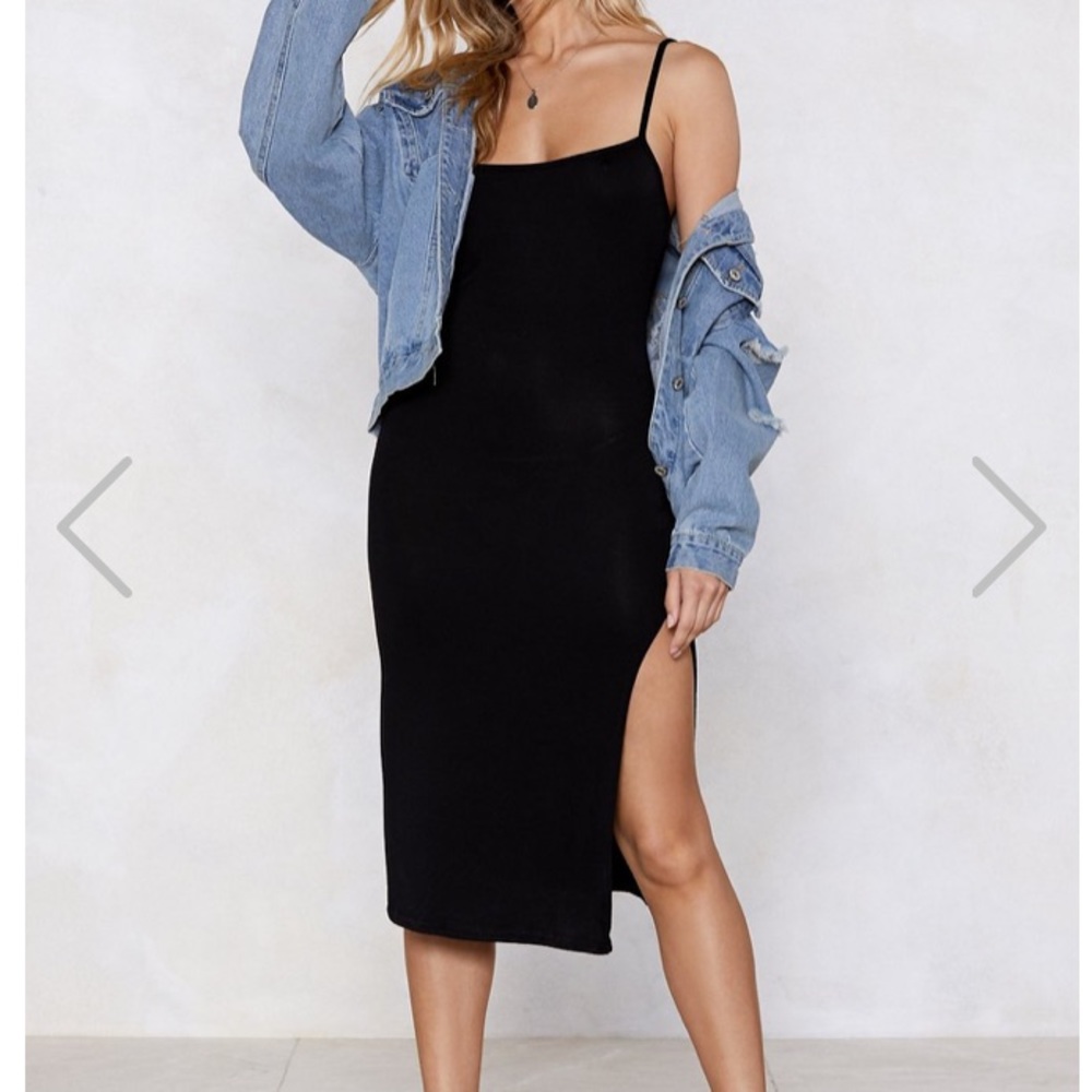 NWT Nasty Gal Black square neck midi dress slit 8